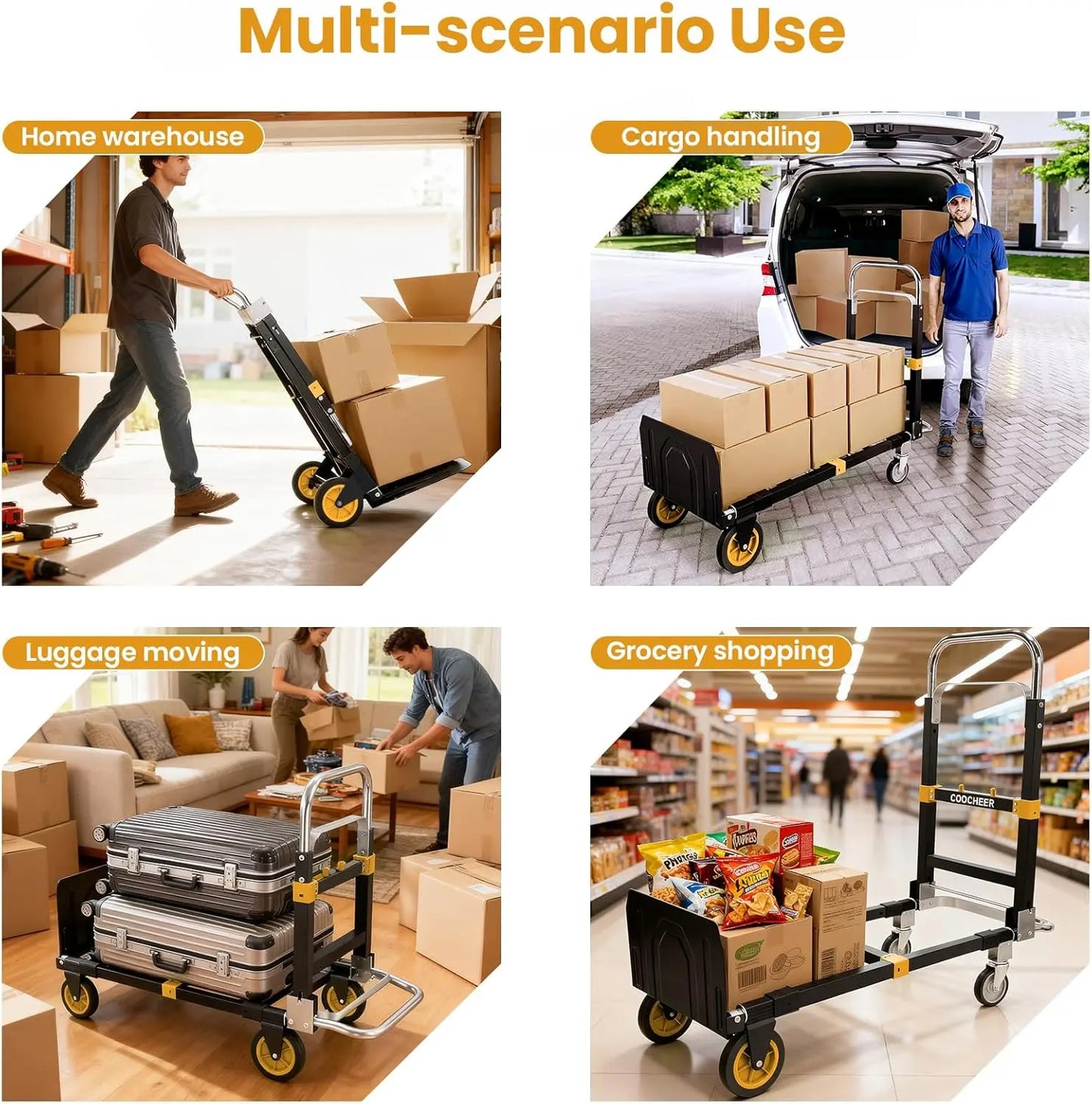 Three-in-one convertible heavy-duty folding trolley wheels