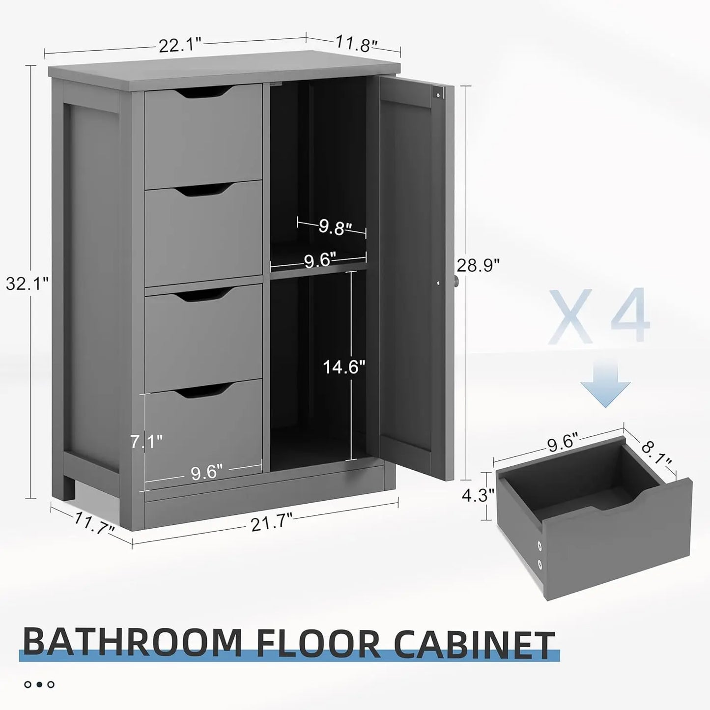 Bathroom storage cabinet with door and shelf