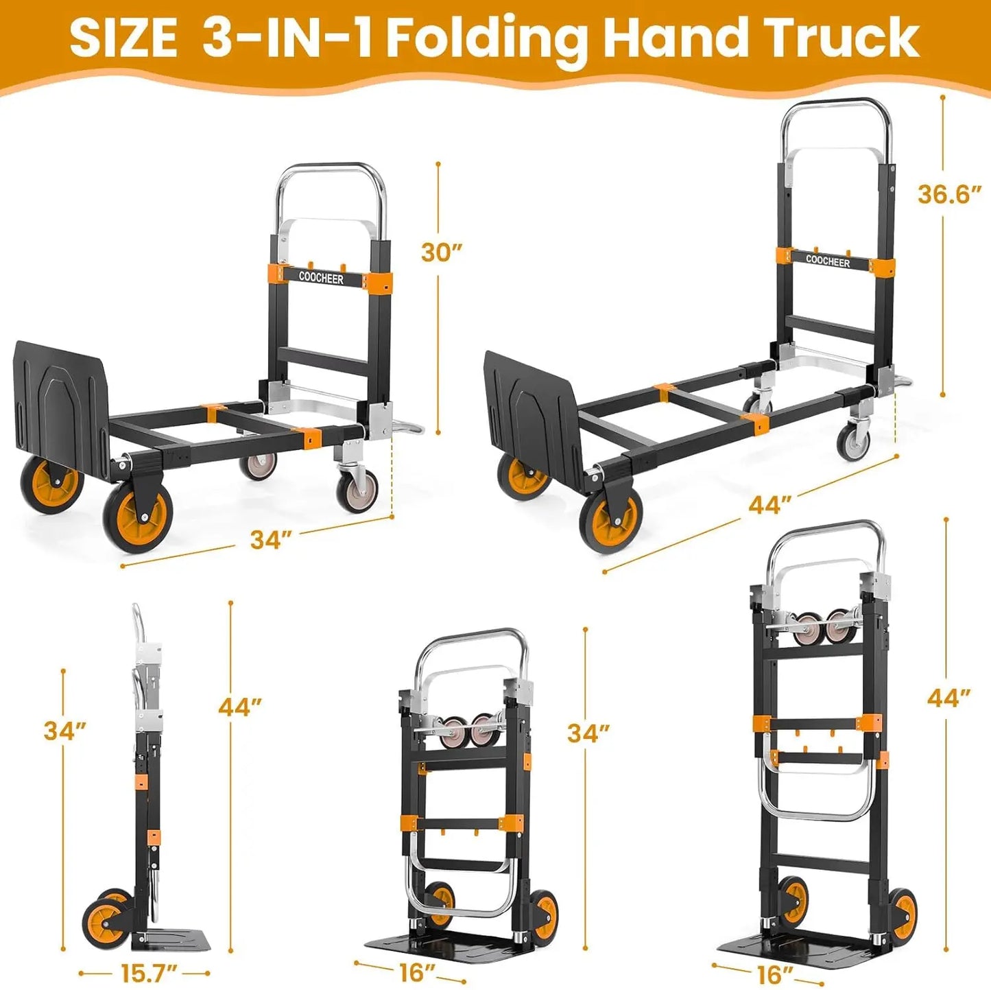 Three-in-one convertible heavy-duty folding trolley wheels