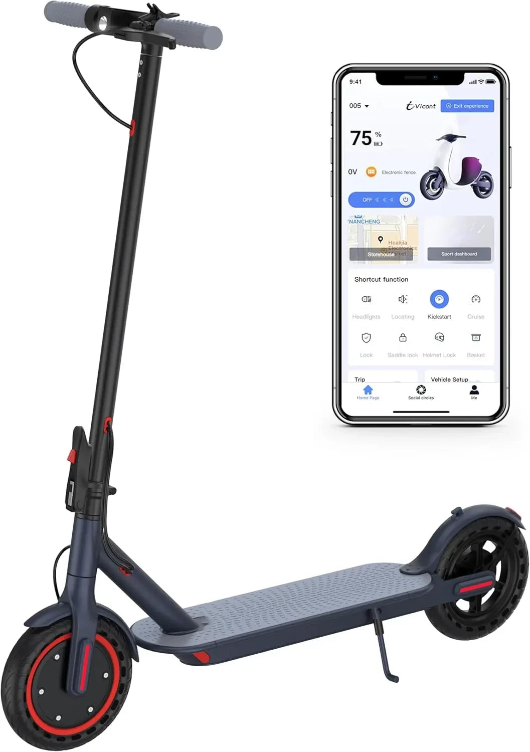 A powerful 350W electric scooter with a maximum speed of 19 miles per hour and a range of 15-19 miles