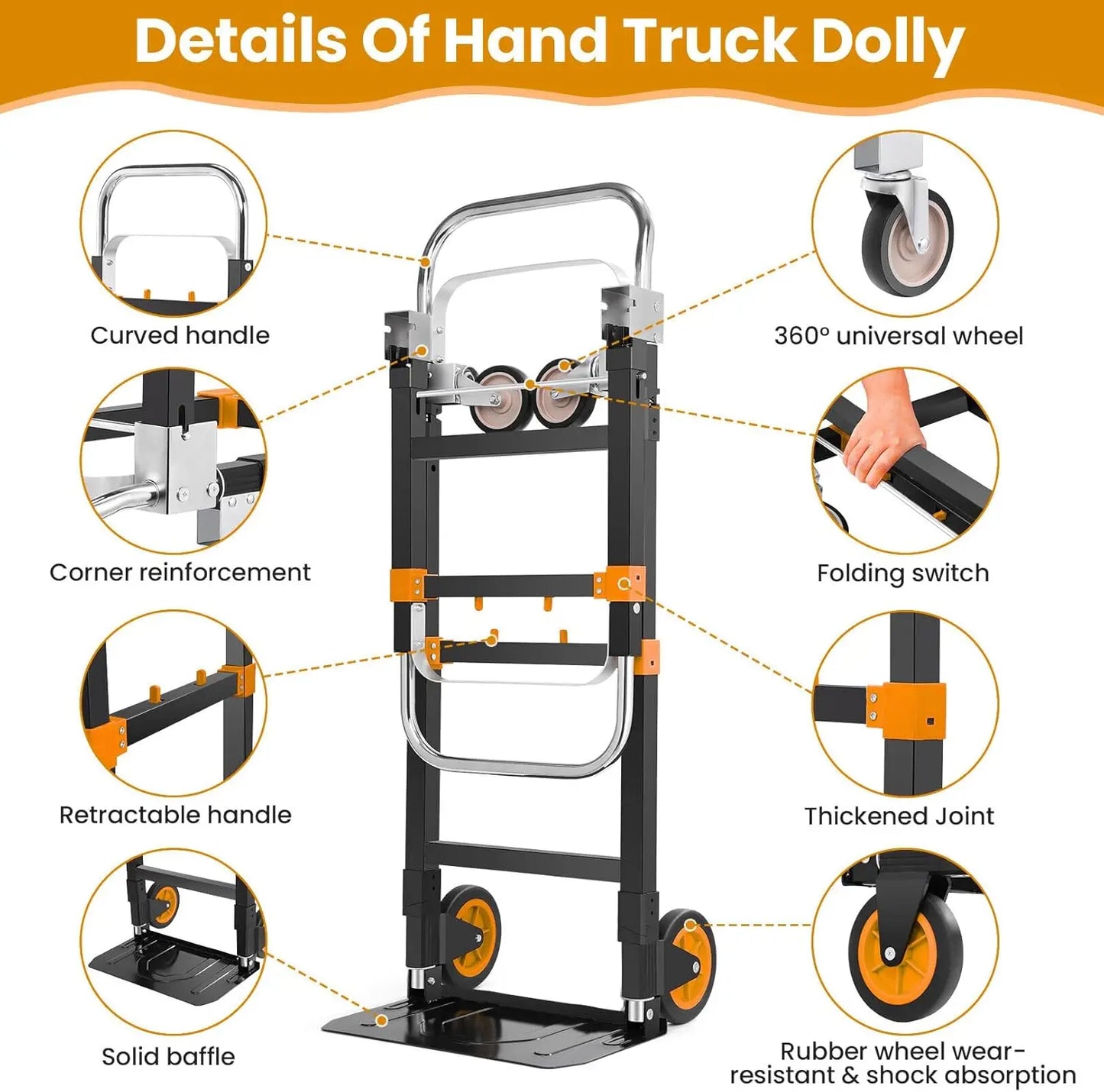Three-in-one convertible heavy-duty folding trolley wheels