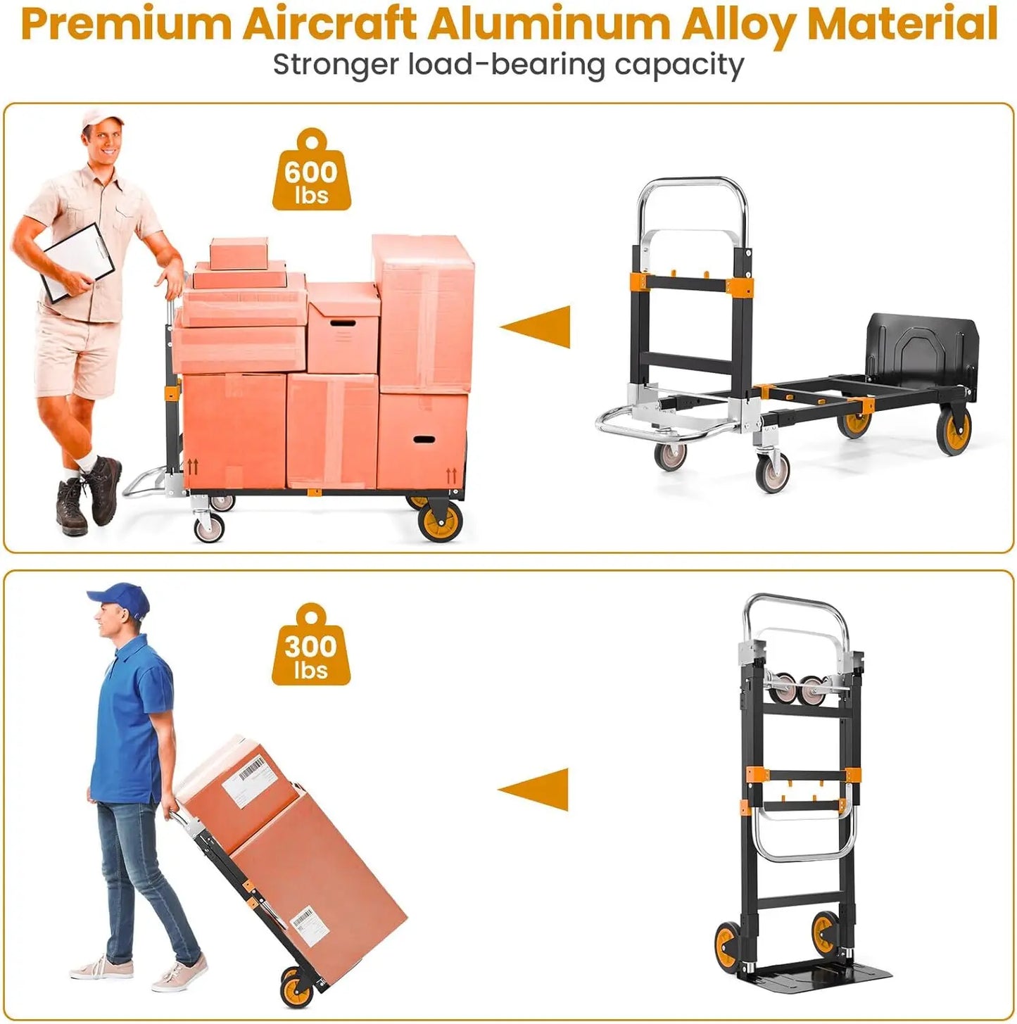 Three-in-one convertible heavy-duty folding trolley wheels