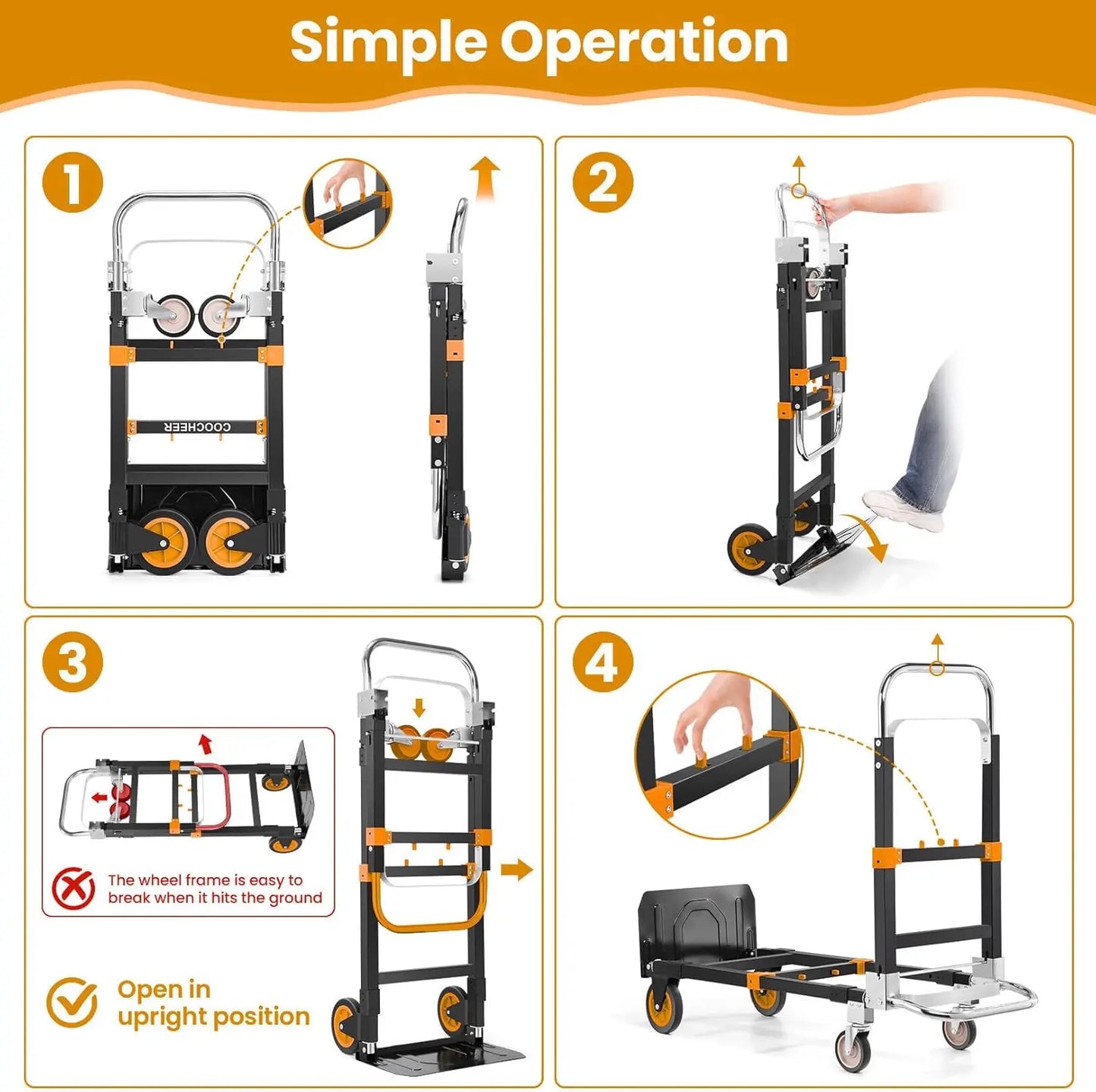 Three-in-one convertible heavy-duty folding trolley wheels