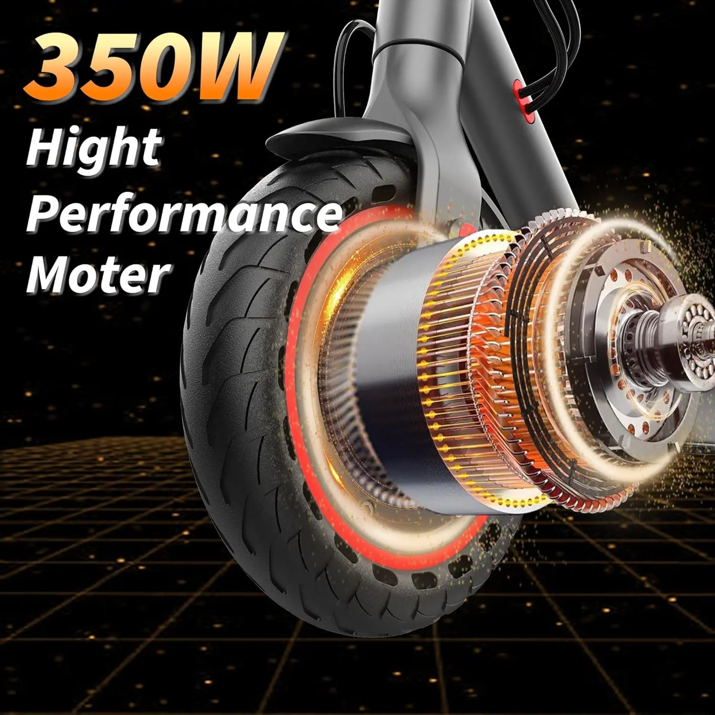 A powerful 350W electric scooter with a maximum speed of 19 miles per hour and a range of 15-19 miles