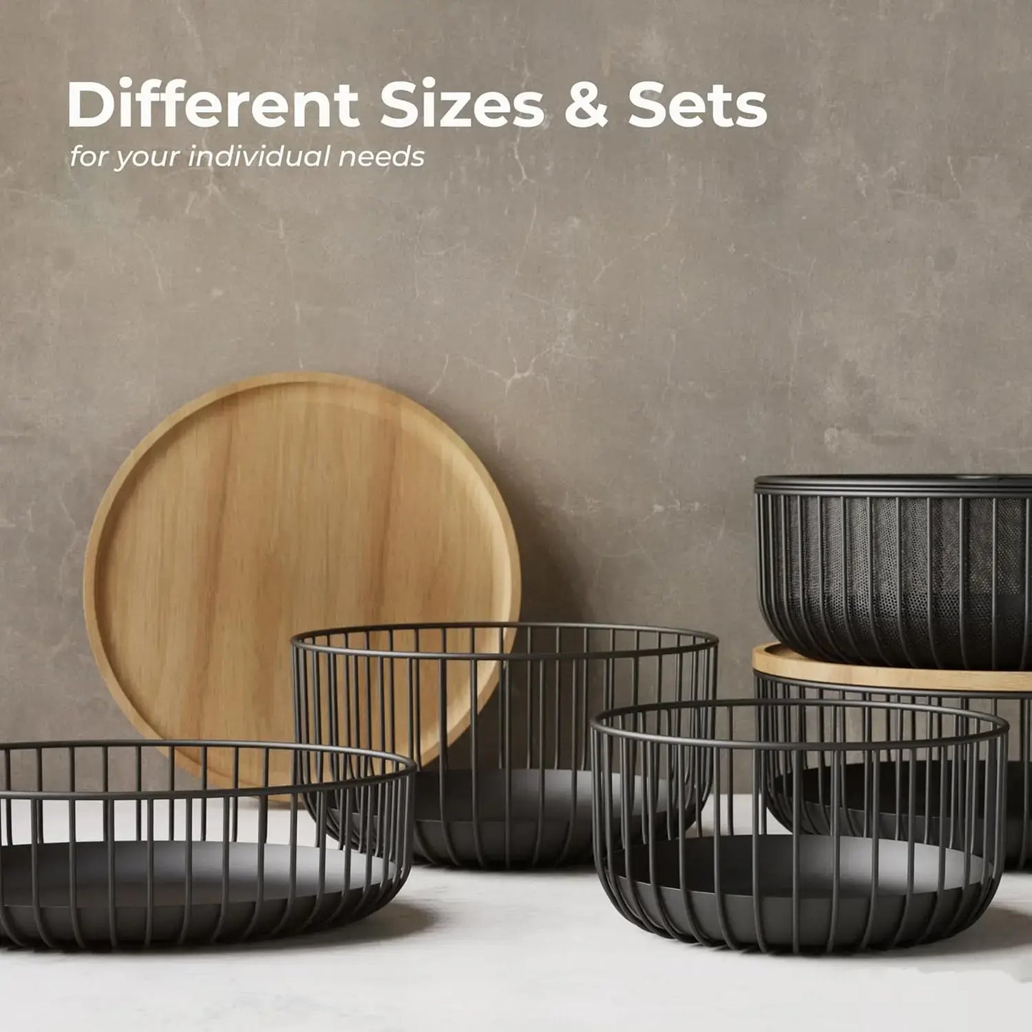 A metal fruit plate with a mesh cover and a basket