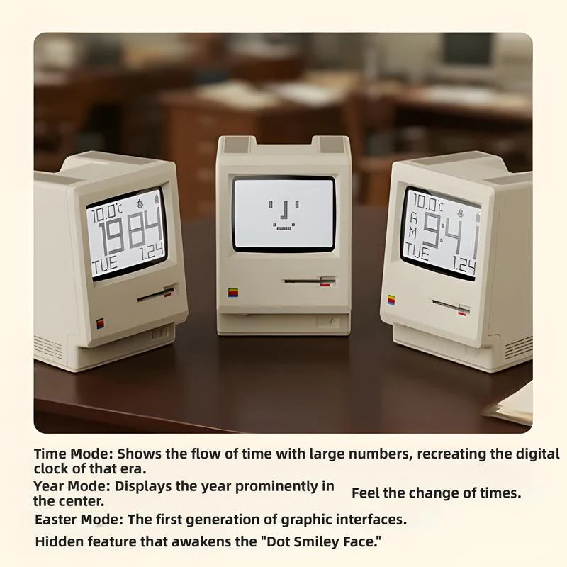 Retro Macintosh Mini Computer Desktop Clock: Unique Birthday Gift for Boyfriend, Table Ornament Decor